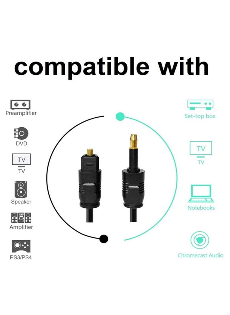 Generic - Digital Optical Audio Cable Toslink to Mini Toslink 3.5mm Gold Plated Heavy Duty PVC Jacket for Soundbar Mini TV Box DVD CD Game Console Noise-Free High Fidelity Sound 1m - Image 1