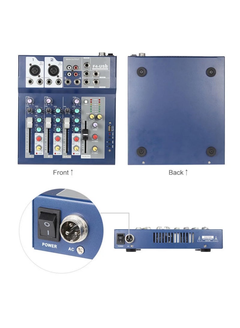 مزج صوتي رباعي القنوات - معالج صوتي احترافي للتأثيرات الصوتية - وحدة مزج احترافية بأداء يو إس بي للكاريوكي والمزج المباشر - Image 3