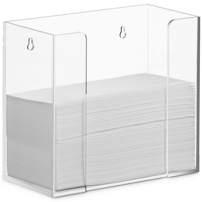 CLEAR ACRYLIC WALL MOUNT OR COUNTERTOP NAPKIN HOLDER 8 INCH HEIGHT GUEST TOWEL NAPKIN HOLDER FOR BATHROOM OR KITCHEN PAPER TOWEL DISPENSER FOR VANITY OR TABLE