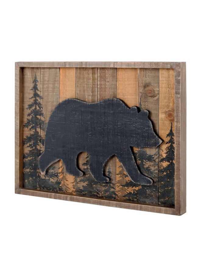NIKKY HOME Cabin Wall Decor, 3D Bear Wood Forest Mountain Woodland Wildlife Lodge Animal Picture Art Bathroom Decor, 16 X 12 Inches  - Image 1