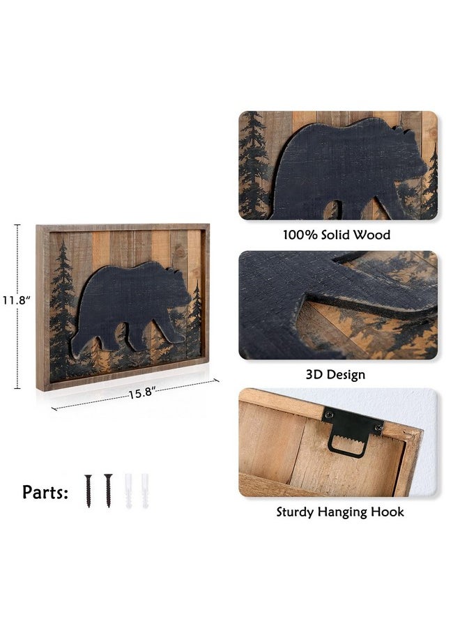 NIKKY HOME Cabin Wall Decor, 3D Bear Wood Forest Mountain Woodland Wildlife Lodge Animal Picture Art Bathroom Decor, 16 X 12 Inches  - Image 5