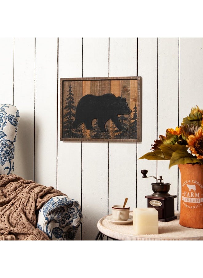 NIKKY HOME Cabin Wall Decor, 3D Bear Wood Forest Mountain Woodland Wildlife Lodge Animal Picture Art Bathroom Decor, 16 X 12 Inches  - Image 2