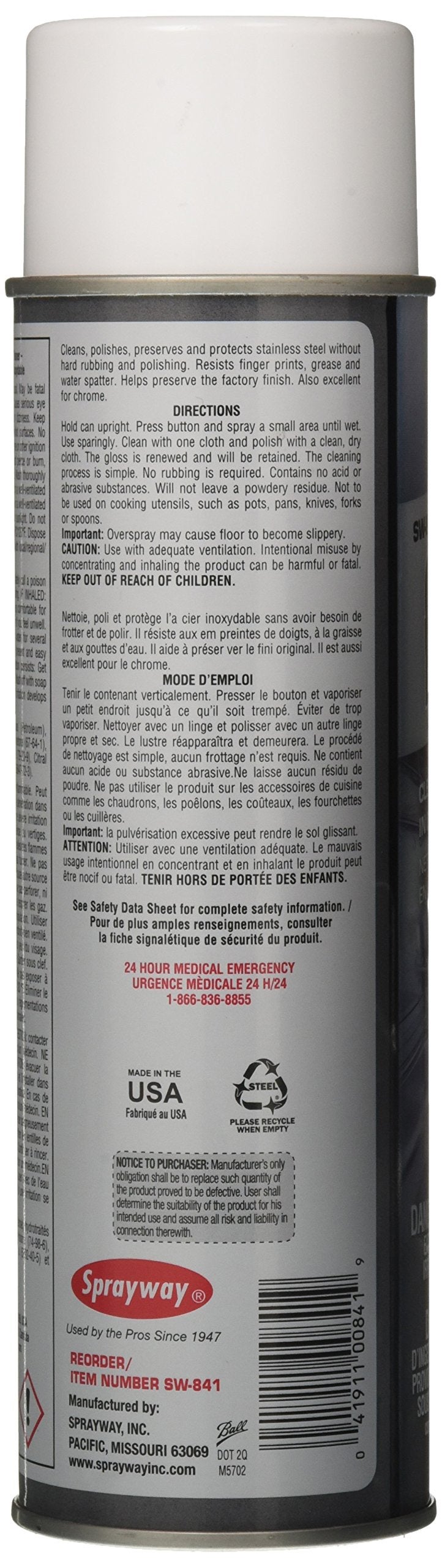 Sprayway SW841 Oil-based Stainless Steel Cleaner and Polish, Protects and Preserves, Resists Streaks and Finger prints, 15 Oz. - Image 3