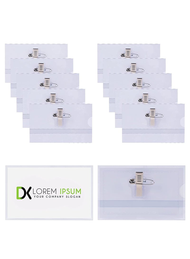 KASTWAVE Badge Holders, Name Badges with Crocodile Clip and Safety Pin, Waterproof Badge Holders Blank Card Insert Sheets Horizontal ID Card Holder Company, School, Corporate Conference 26Pcs - Image 1