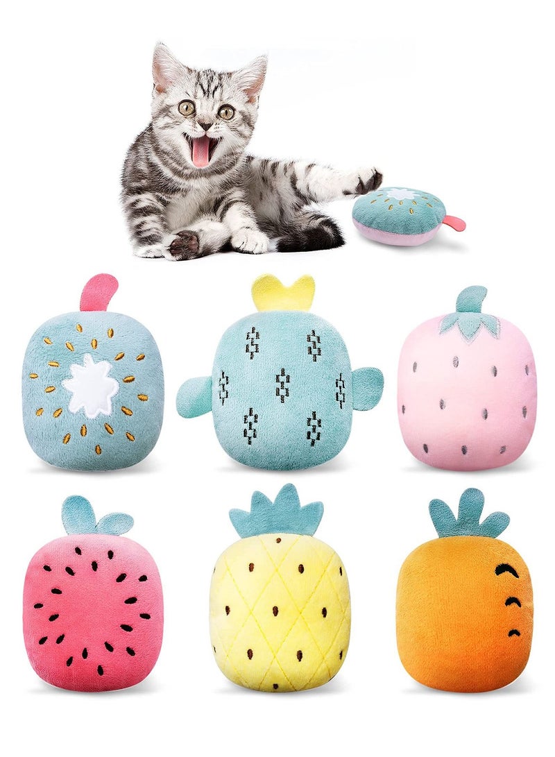 الأزرق جي دبليو Cat Catnip Toys, 6 Pcs Pillows Crinkle Rattle Sound, Toys for Indoor Cats Interactive with Cute Fruits Set, Assorted Kitty Teething Chew Toy Plush Gift - Image 1