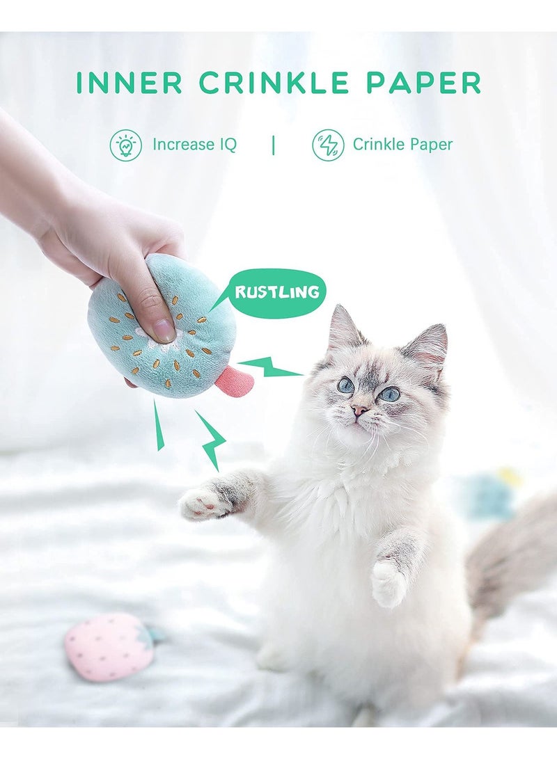الأزرق جي دبليو Cat Catnip Toys, 6 Pcs Pillows Crinkle Rattle Sound, Toys for Indoor Cats Interactive with Cute Fruits Set, Assorted Kitty Teething Chew Toy Plush Gift - Image 4