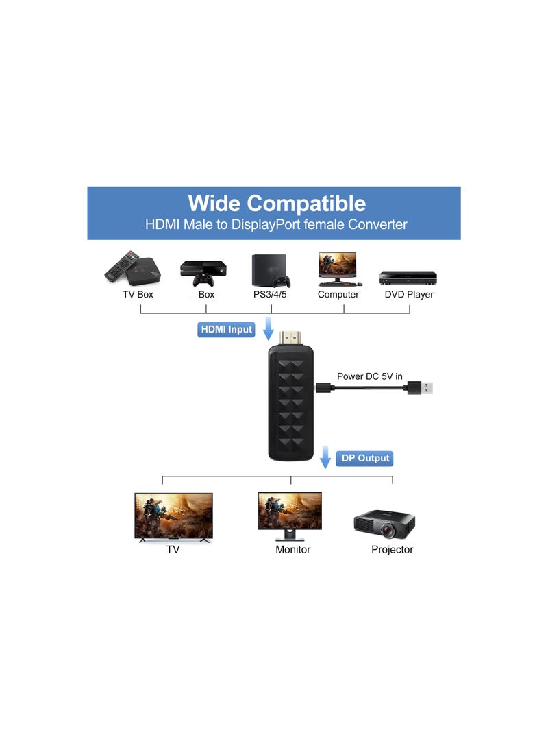 SYOSI HDMI to DisplayPort, HDMI to DisplayPort Cable Adapter, HDMI Male to DP Female with USB Power, Support 4K@60Hz, 1080P@144hz, Display1.4, Dual - Modes, Compatible with Laptop(NOT USB Port) - Image 2