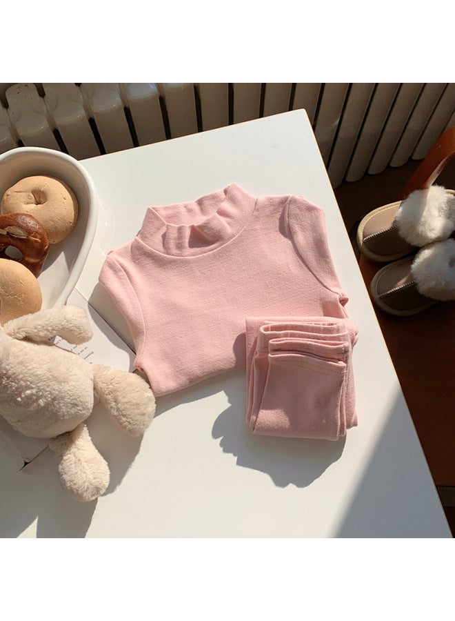 Boys' Brushed Cotton Half-high Collar Base Layer Home Wear Set Autumn And Winter Style Thermal Underwear Baby Pajamas Two-piece Set