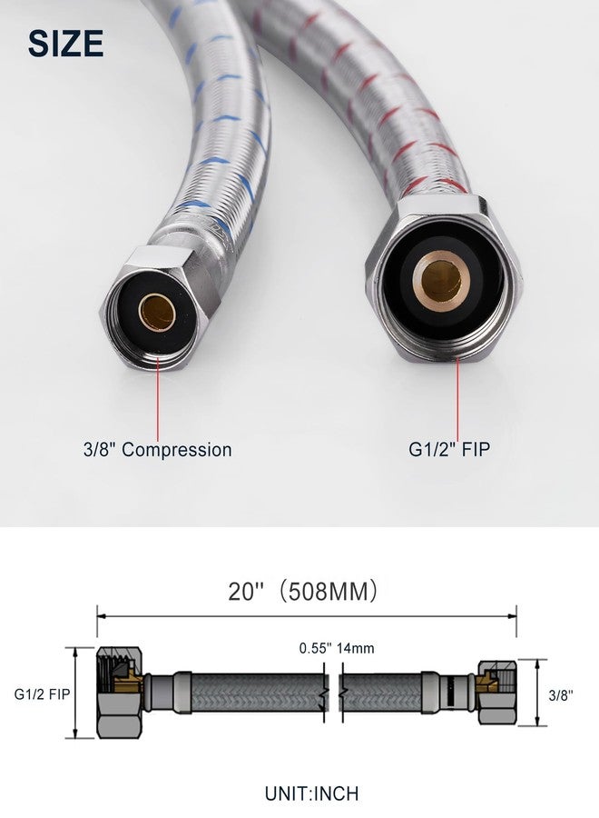 ALEASHA 20'' Length Faucet Supply Line, Stainless Steel Braided cUPC Sink Hose with G1/2" FIP x 3/8" Compression Supply Hose for Sink Faucet Bathroom Kitchen Faucet Connector Water Supply Line 2 PCS - Image 5