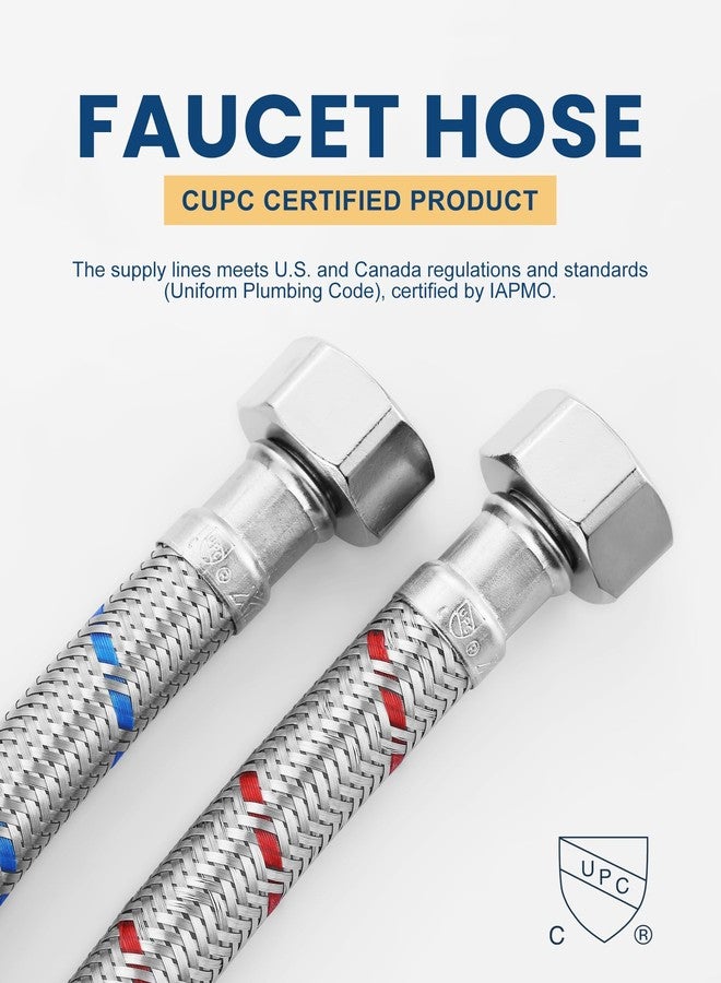 ALEASHA 20'' Length Faucet Supply Line, Stainless Steel Braided cUPC Sink Hose with G1/2" FIP x 3/8" Compression Supply Hose for Sink Faucet Bathroom Kitchen Faucet Connector Water Supply Line 2 PCS - Image 4