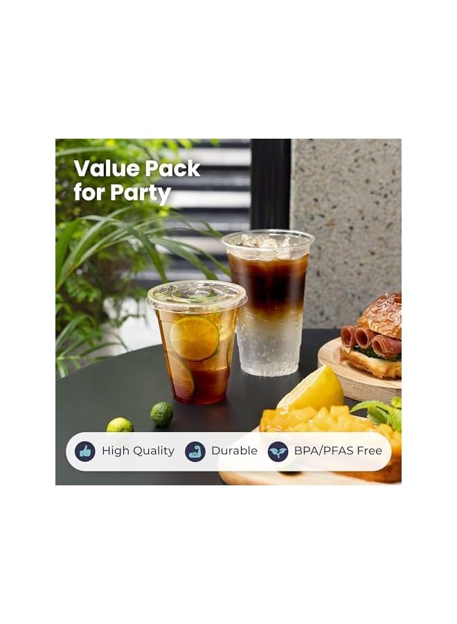 S-TOP 100 Pack 12 oz Plastic Iced Coffee Cups with Flat Lids and Straws, Disposable Clear Cup, BPA Free Cup for Party, Smoothie, Cold Drinks, Juice, Milkshake, Bubble Boba, Tea - Image 2