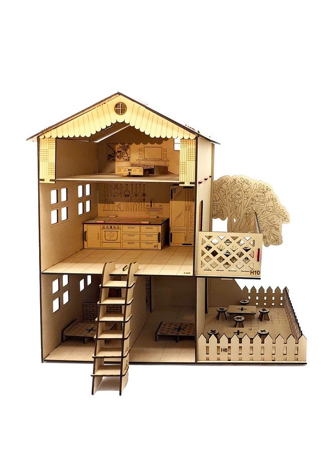 StepsToDo Big Size Doll House and Furniture Making Kit. Painting Kit. 18 Inch Height and 18 Inch Width. Premium Pine Wood 3D Puzzle. No Hammer, Glue Required. - Image 1