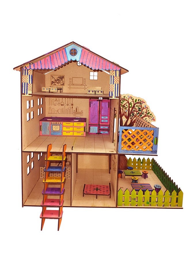 StepsToDo Big Size Doll House and Furniture Making Kit. Painting Kit. 18 Inch Height and 18 Inch Width. Premium Pine Wood 3D Puzzle. No Hammer, Glue Required. - Image 3