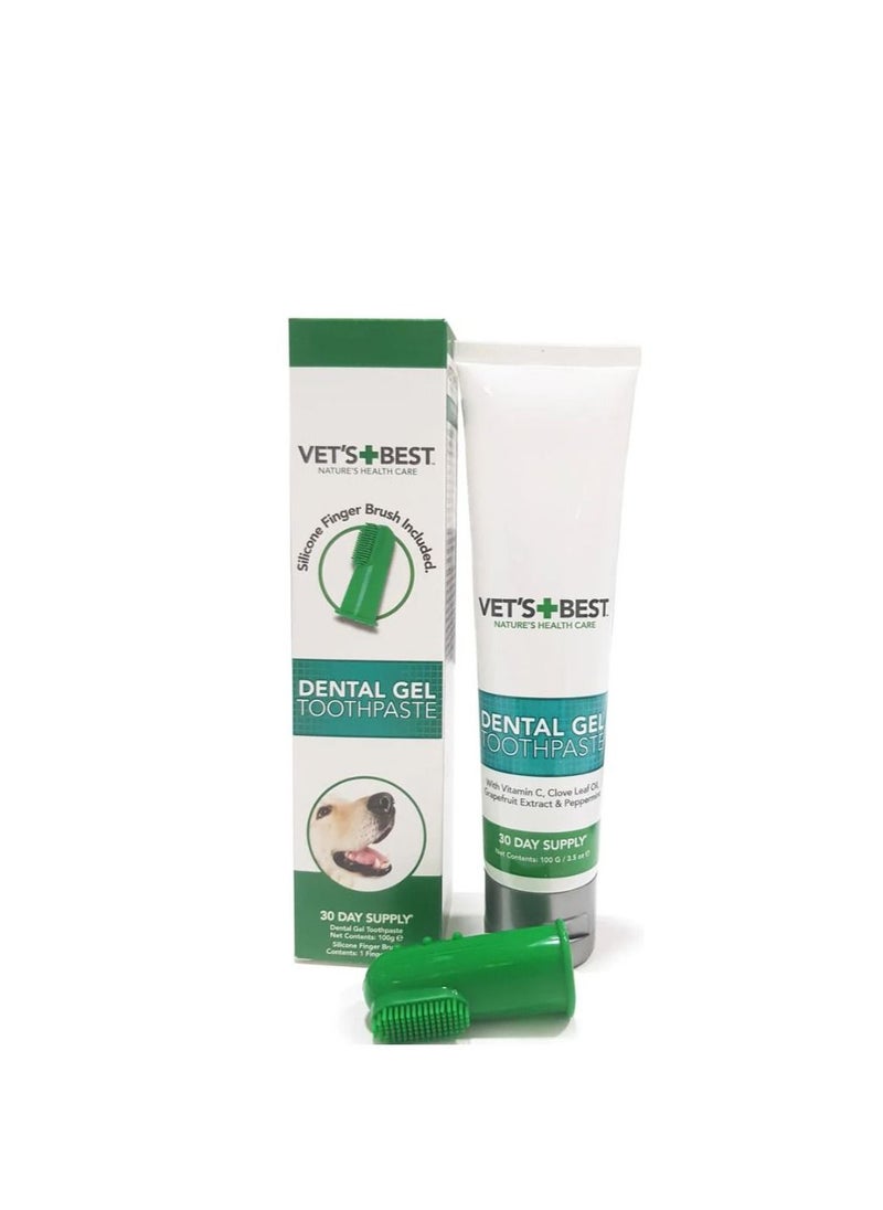 Vet's Best Dental Gel Toothpaste With Silicone Finger Brushfor Dogs 100g 
