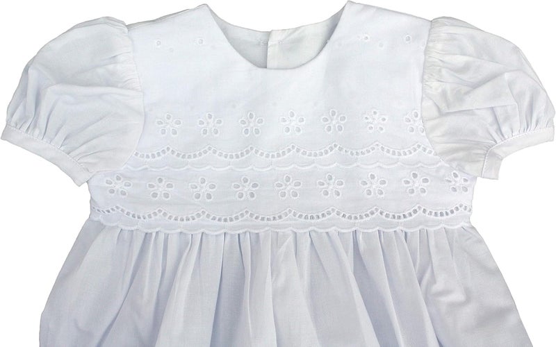Little Things Mean A Lot White Cotton Christening Baptism Gown with Lace Border with Bonnet - Image 3
