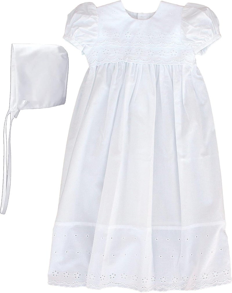 Little Things Mean A Lot White Cotton Christening Baptism Gown with Lace Border with Bonnet - Image 2