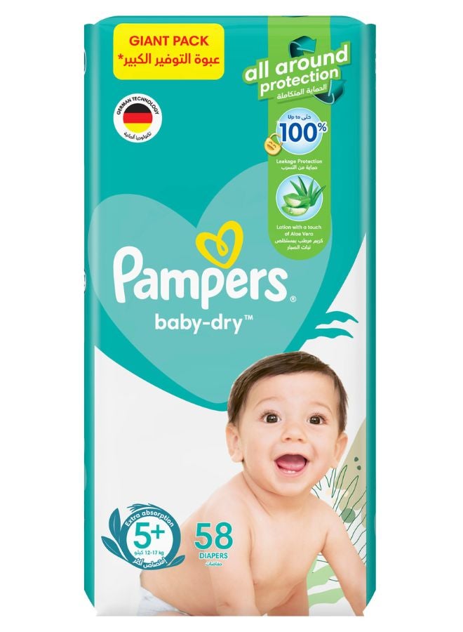 Pampers Aloe Vera Taped Diapers Size 5+ Giant Pack 58 Count