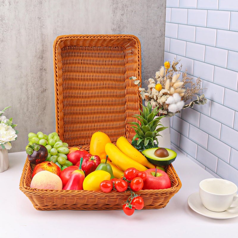 IHDYPPEW 6 Pack 16 Inch Brown Wicker Bread Basket, Handmade Woven Organizer, Rectangular Fruit Baskets, Snack Basket Food Serving Baskets for Dining Table, Candies, Crackers, Fruit, Vegetables - Image 4