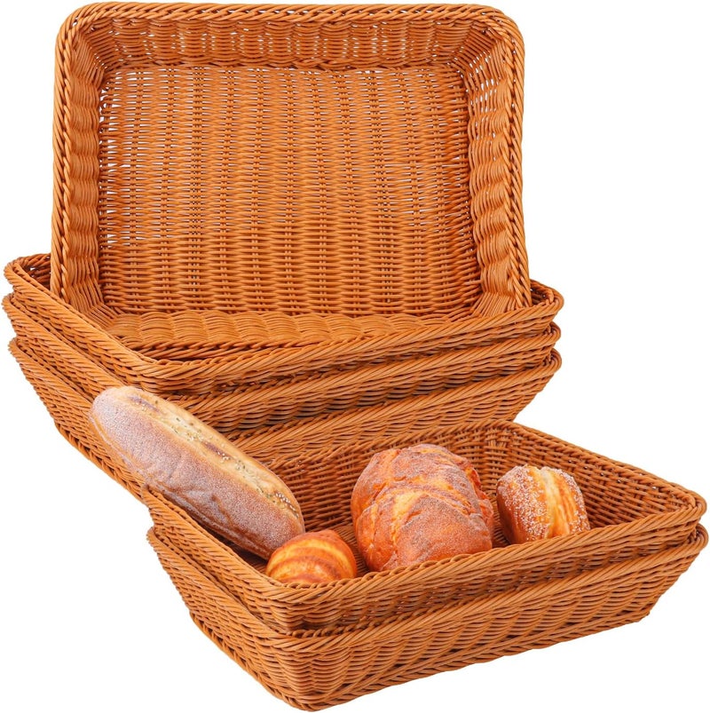 IHDYPPEW 6 Pack 16 Inch Brown Wicker Bread Basket, Handmade Woven Organizer, Rectangular Fruit Baskets, Snack Basket Food Serving Baskets for Dining Table, Candies, Crackers, Fruit, Vegetables - Image 1
