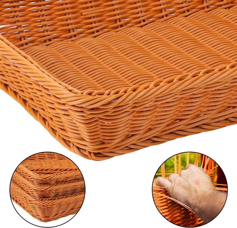 IHDYPPEW 6 Pack 16 Inch Brown Wicker Bread Basket, Handmade Woven Organizer, Rectangular Fruit Baskets, Snack Basket Food Serving Baskets for Dining Table, Candies, Crackers, Fruit, Vegetables - Image 3