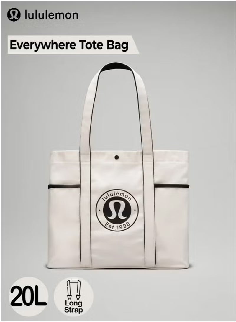 Lululemon Everywhere Tote Bag, Spacious and Durable Cotton Tote with Pockets, Secure Snap Closure, Perfect for Everyday Use, 20L Capacity, White - Image 1