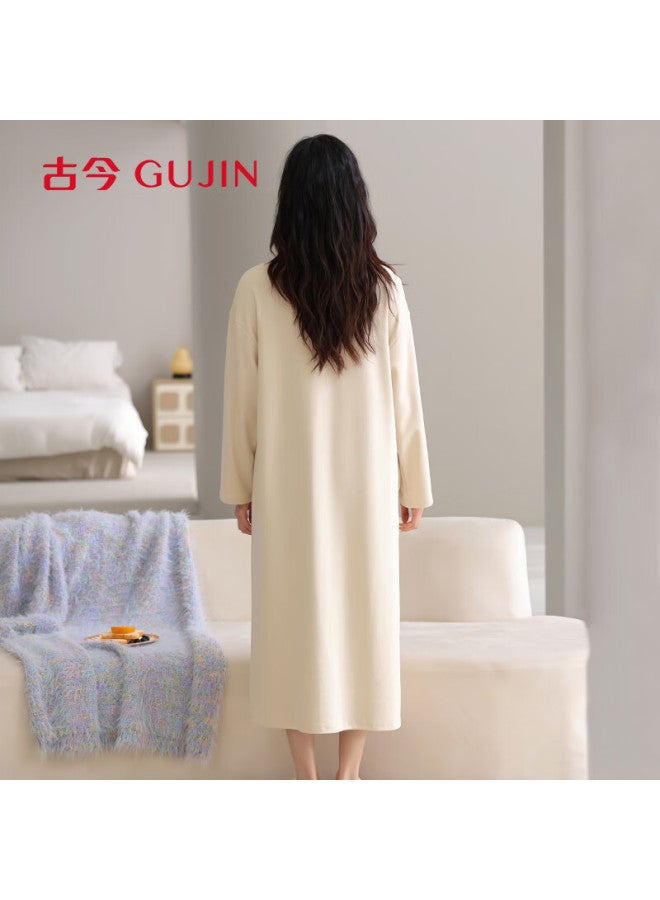 Gujin Women's Cotton Long Sleeve Pullover Nightdress Spring Autumn Comfortable Homewear  New Model