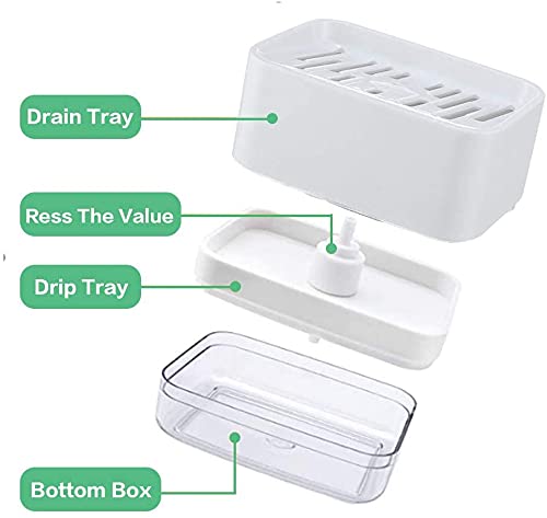 Styxon Dish Soap Dispenser with Sponge Holder and Drain Tray for Kitchen Sink 3 in 1 Soap Pump Dispenser Sponges Caddy for Countertop Instant Refill Durable RustproofWhite PN670 - Image 2