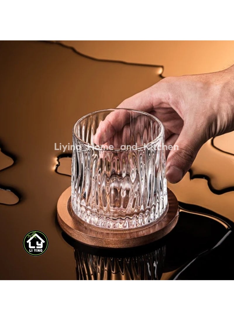 Liying Elegant Design Rotatable Tumbler Crystal Drinking Glass with Creative Coasters for Scotch, Bourbon, Cocktails 4#  - Image 4