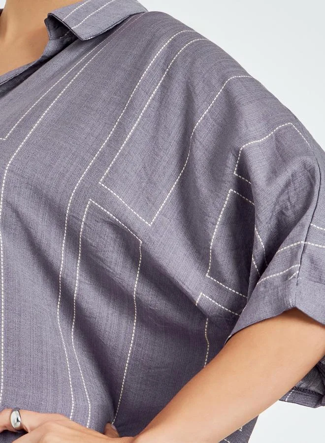 Amirah  Purple Printed Collared A-Line Jalabiya for Women | Best Price UAE