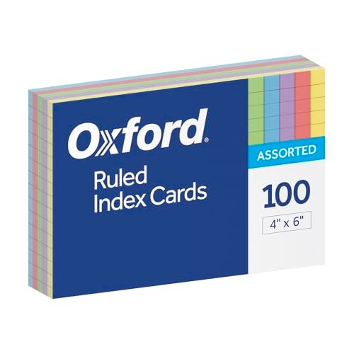 Oxford Ruled Color Index Cards, 4" x 6", Assorted Colors, 100 Per Pack (34610) - Image 1