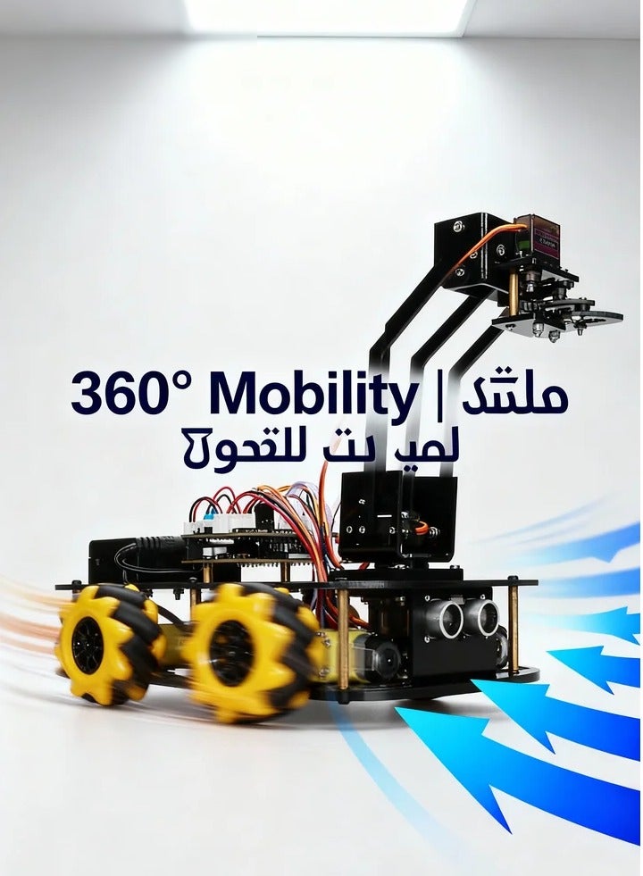 robotgcc Mecanum Wheel Robotic Arm Smart Car Kit – 4WD Omnidirectional Movement, Gripping Arm, Infrared Line Tracking, Ultrasonic Obstacle Avoidance, Bluetooth & IR Control – Arduino IDE Programmable STEM Robot Kit - Image 1