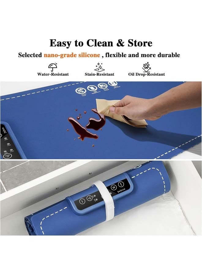 Electric Warming Tray, Silicone Heating Mat for Food,Foldable Warming Plate,Full Surface Heating Food Warmer,3 Temperature u0026 Timer Settings,for Gatherings,Home Buffets-Blue - Image 5