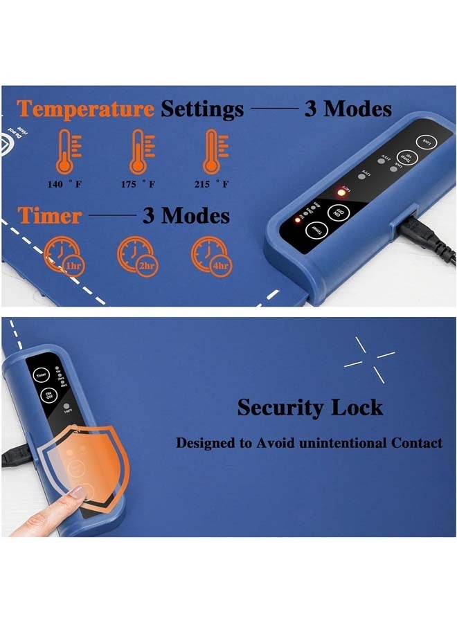 Electric Warming Tray, Silicone Heating Mat for Food,Foldable Warming Plate,Full Surface Heating Food Warmer,3 Temperature u0026 Timer Settings,for Gatherings,Home Buffets-Blue - Image 3