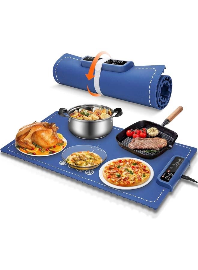Electric Warming Tray, Silicone Heating Mat for Food,Foldable Warming Plate,Full Surface Heating Food Warmer,3 Temperature u0026 Timer Settings,for Gatherings,Home Buffets-Blue - Image 1