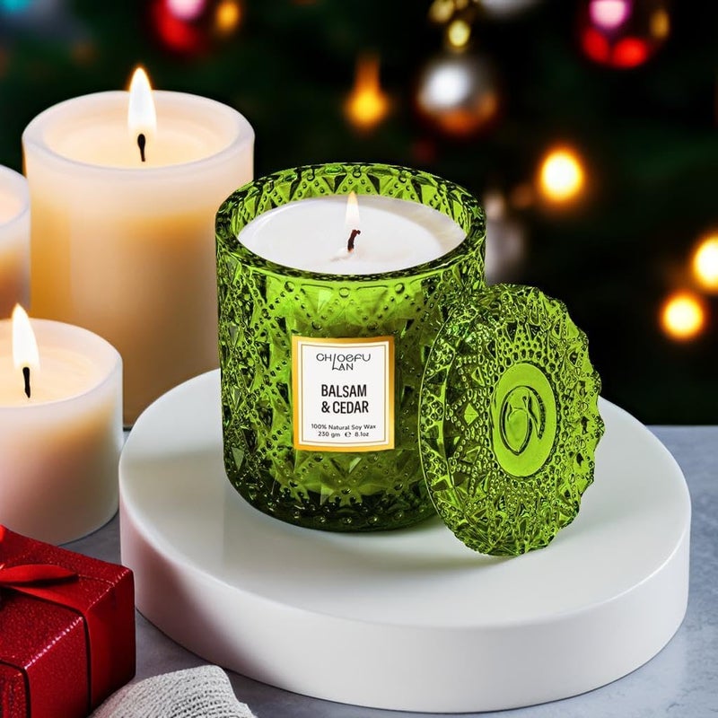 Chloefu LAN Balsam & Cedar Scented Candle Christmas Candles Gift, Christmas Festival Gifts, Large Luxury Scented Soy Jar Candles with up to 55 Hour Long Lasting, Highly Scented, 8.1oz - Image 3
