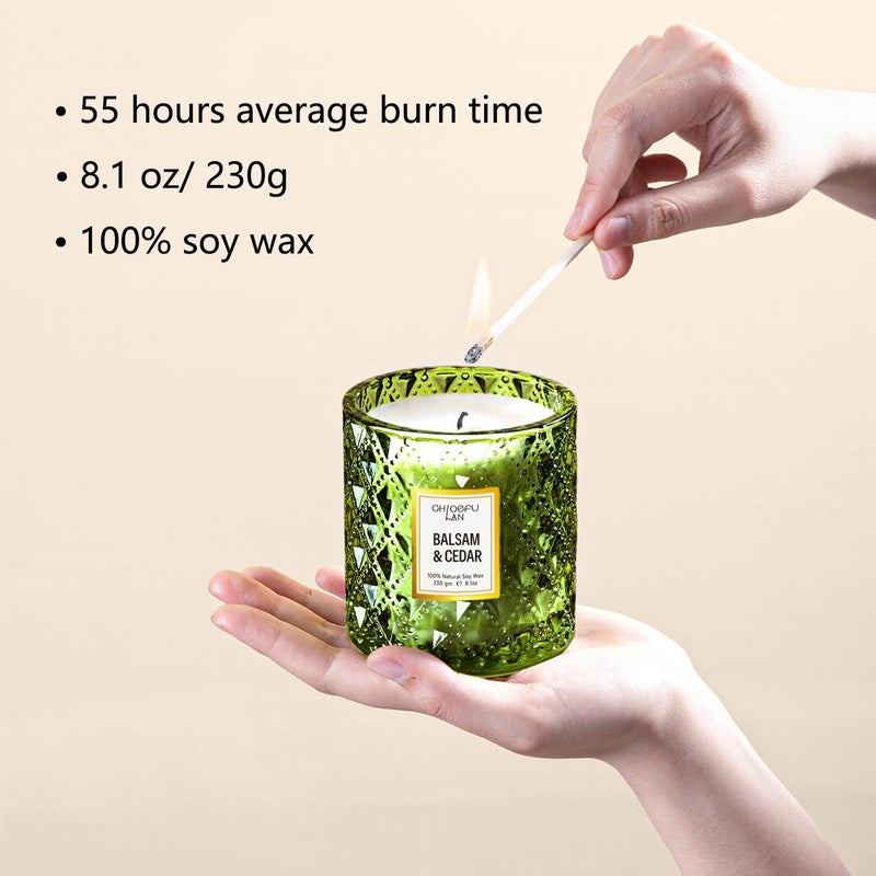 Chloefu LAN Balsam & Cedar Scented Candle Christmas Candles Gift, Christmas Festival Gifts, Large Luxury Scented Soy Jar Candles with up to 55 Hour Long Lasting, Highly Scented, 8.1oz - Image 2