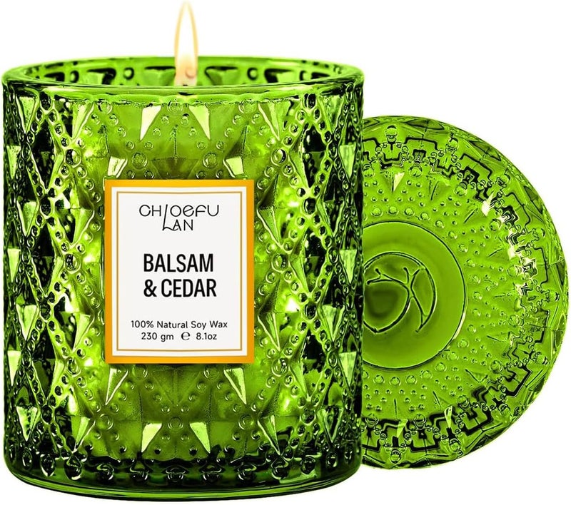 Chloefu LAN Balsam & Cedar Scented Candle Christmas Candles Gift, Christmas Festival Gifts, Large Luxury Scented Soy Jar Candles with up to 55 Hour Long Lasting, Highly Scented, 8.1oz - Image 1