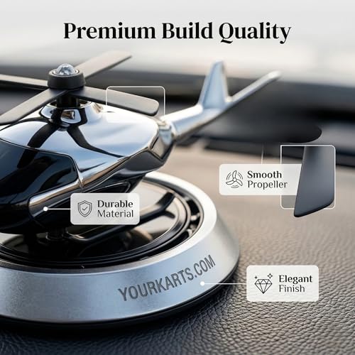 YOURKARTS.COM Solar Powered Car Perfume Diffuser/Dispenser | Helicopter Design, Auto Rotation Fan | for Car Dashboard with Perfume Liquid & Organic Fragrance - (Silver, Pack of 1) - Image 4