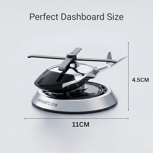 YOURKARTS.COM Solar Powered Car Perfume Diffuser/Dispenser | Helicopter Design, Auto Rotation Fan | for Car Dashboard with Perfume Liquid & Organic Fragrance - (Silver, Pack of 1) - Image 5