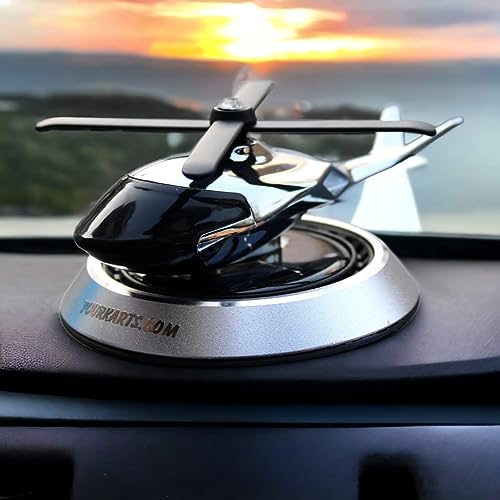 YOURKARTS.COM Solar Powered Car Perfume Diffuser/Dispenser | Helicopter Design, Auto Rotation Fan | for Car Dashboard with Perfume Liquid & Organic Fragrance - (Silver, Pack of 1) - Image 1