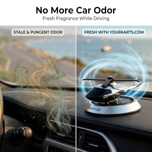 YOURKARTS.COM Solar Powered Car Perfume Diffuser/Dispenser | Helicopter Design, Auto Rotation Fan | for Car Dashboard with Perfume Liquid & Organic Fragrance - (Silver, Pack of 1) - Image 2