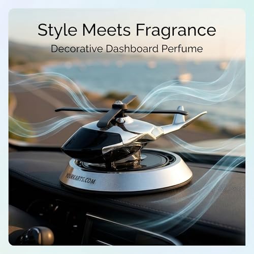 YOURKARTS.COM Solar Powered Car Perfume Diffuser/Dispenser | Helicopter Design, Auto Rotation Fan | for Car Dashboard with Perfume Liquid & Organic Fragrance - (Silver, Pack of 1) - Image 3