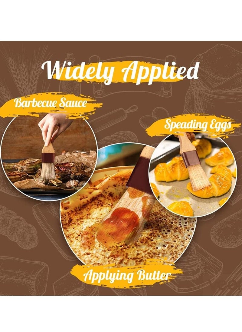 SYOSI Wooden Handle Brush, SYOSI Brush Oil Brush Baking Tool, Brush with Beech Hardwood Handles Culinary Oil Brush for Butter Grill Sauce Kitchen Food Cooking Brushes 4 Pieces  - Image 2