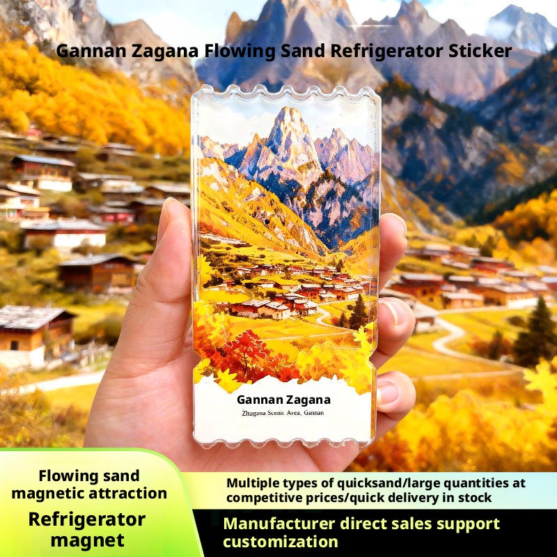 Gannan Zhagana Fridge Magnet - Tibetan Village Acrylic Quicksand Souvenir - Image 1