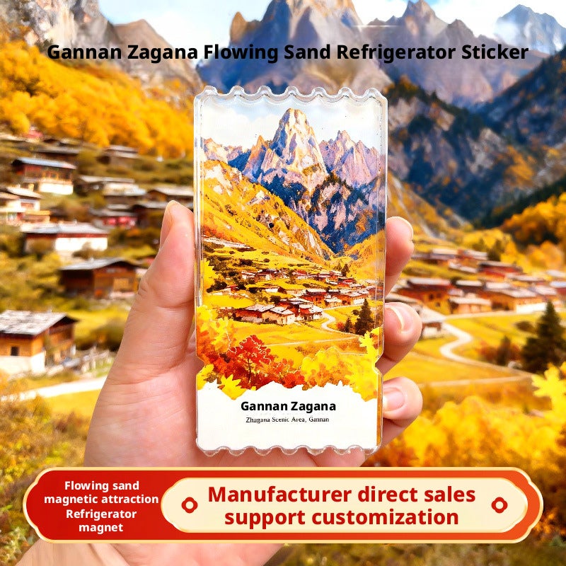 Gannan Zhagana Fridge Magnet - Tibetan Village Acrylic Quicksand Souvenir - Image 4