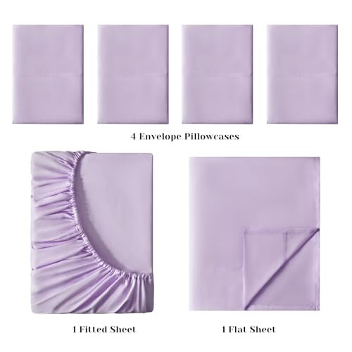 BYSURE 6 Pieces Bed Sheets Set(King, Lavender) - Hotel Luxury Super Soft 1800 Thread Count 100% Microfiber Sheets with Deep Pockets, Wrinkle & Fade Resistant - Image 3