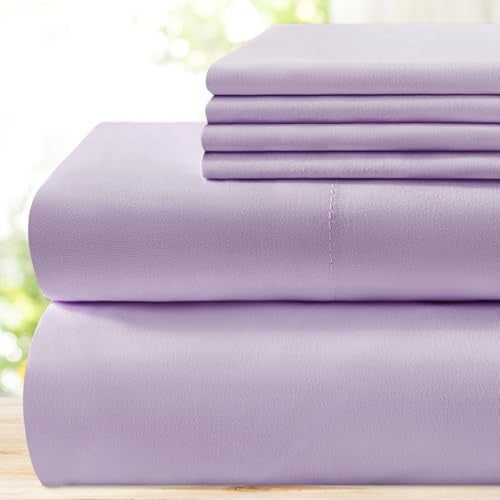 BYSURE 6 Pieces Bed Sheets Set(King, Lavender) - Hotel Luxury Super Soft 1800 Thread Count 100% Microfiber Sheets with Deep Pockets, Wrinkle & Fade Resistant - Image 1
