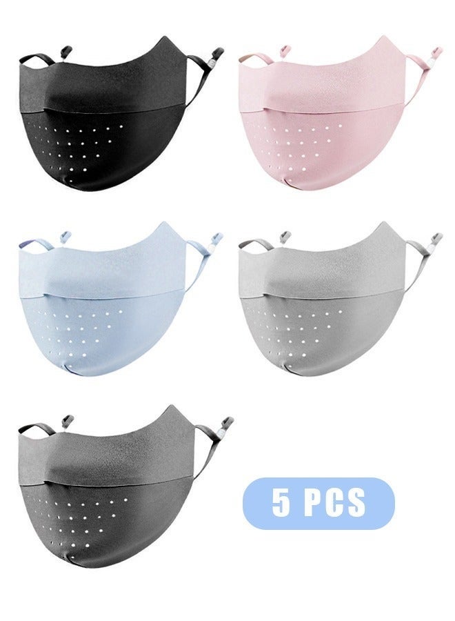 5 Pcs Breathable Ice Silk Face Masks Set, Dust Proof Sun Protection Fabric Face Covering (Black+Pink+Blue+Gray) - Image 1