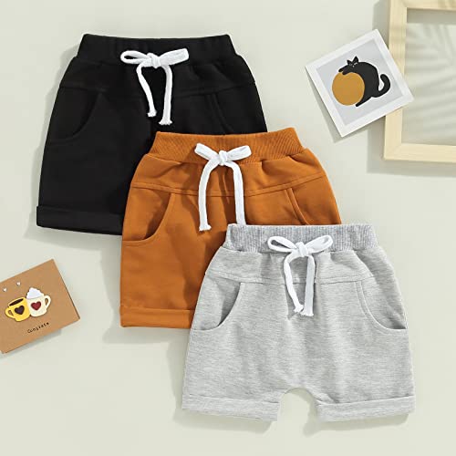 DSORVICD 3 Pack Toddler Baby Boy Shorts Solid Color Drawstring Elastic Waist Jogger Shorts Summer Casual Short Pants (Style-1, 6-12 Months) - Image 2