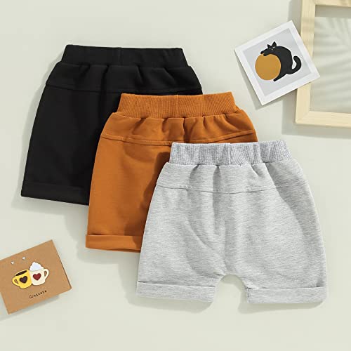 DSORVICD 3 Pack Toddler Baby Boy Shorts Solid Color Drawstring Elastic Waist Jogger Shorts Summer Casual Short Pants (Style-1, 6-12 Months) - Image 3